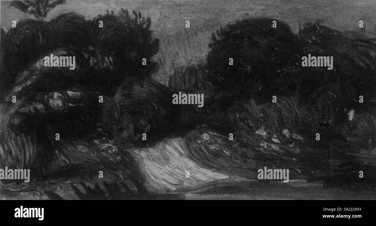 Renoir’ Gemälde verbindet sich harmonisch mit Figuren und Natur, mit sanften Pinselstrichen und satten Farben, die ein Gefühl von Ruhe und Wärme hervorrufen. Stockfoto