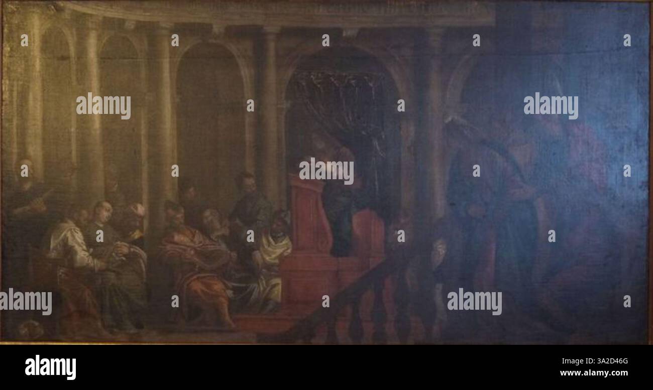 Paolo Veronese zeigt das Talent des venezianischen Meisters in der Verwendung von Licht und Farbe, schafft Tiefe in seiner Komposition und bringt die Präsenz des Themas mit lebendigem Realismus zur Geltung. Stockfoto