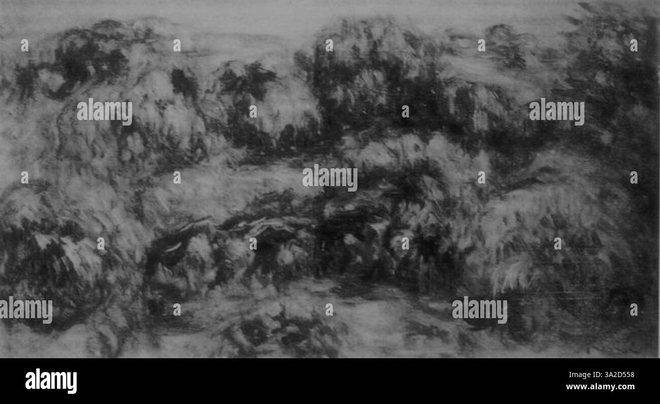 In dieser Arbeit fängt Renoir eine zarte Interaktion zwischen Figuren ein, wobei Licht die weiche Pinselarbeit verstärkt und die emotionale Verbindung zwischen den Motiven hervorhebt. Stockfoto