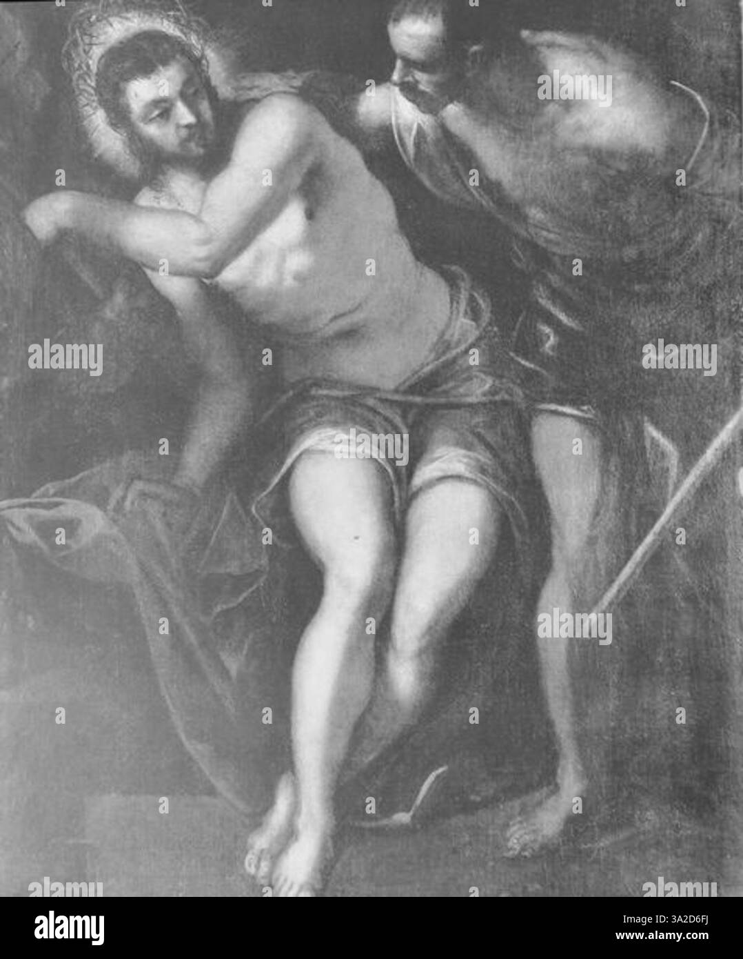 Ein Gemälde von Jacopo Tintoretto, nummeriert 6121, spiegelt den charakteristischen Stil des venezianischen Meisters wider, mit dynamischer Komposition und einem Fokus auf religiöse oder mythologische Themen. Tintorettos Werke sind bekannt für ihre emotionale Intensität und dramatische Lichteinwirkung. Stockfoto