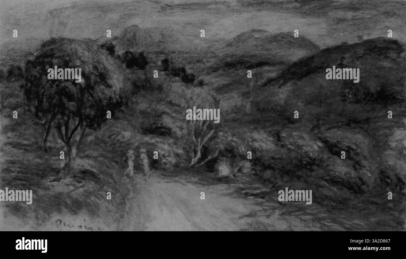 Dieses Werk von Pierre-Auguste Renoir aus dem Jahr 1855 zeigt seine wachsende Meisterschaft in der Darstellung von Licht, menschlicher Interaktion und Farbeffekten. Das Gemälde fängt einen Moment der sozialen Verbindung ein und verwendet Renoir' charakteristische flüssige Pinselstriche, um Energie und Wärme in die Szene zu bringen. Stockfoto