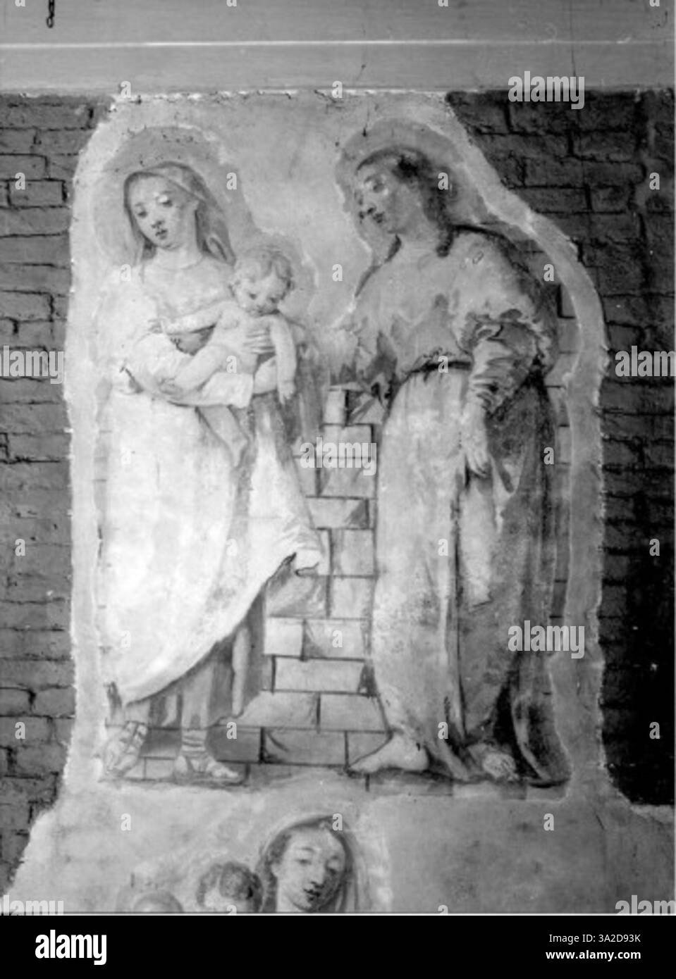 Pietro Longhis „Madonna con Gesù Bambino e santa“ präsentiert die Jungfrau Maria mit dem Christuskind und einer heiligen, gemalt mit einem leichten, zarten Pinselstrich und einer ruhigen Palette, die typisch für die venezianische Kunst des 18. Jahrhunderts ist. Stockfoto