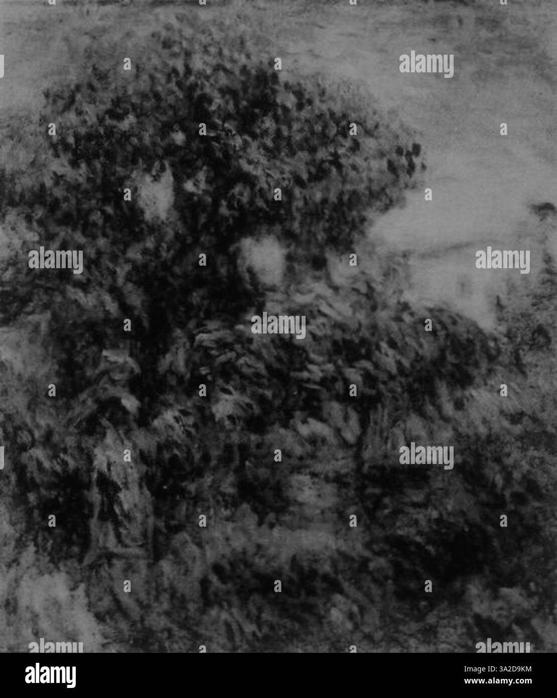 Renoir’ 3984 ist eine lebendige Darstellung von Licht und Farbe, die seine charakteristische Verwendung impressionistischer Techniken zeigt. Das Kunstwerk betont die natürliche Schönheit der Figuren und die umliegende Landschaft. Stockfoto