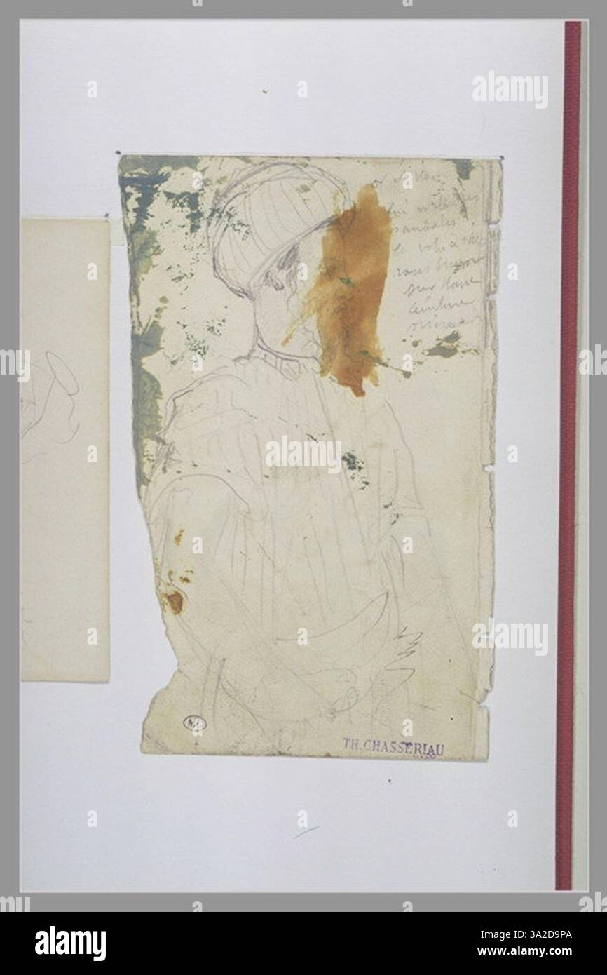 Dieses Kunstwerk zeigt einen Mann, der in einer Dreiviertelansicht nach rechts steht und einen fokussierten Blick auf die Haltung und Form der Figur bietet. Stockfoto