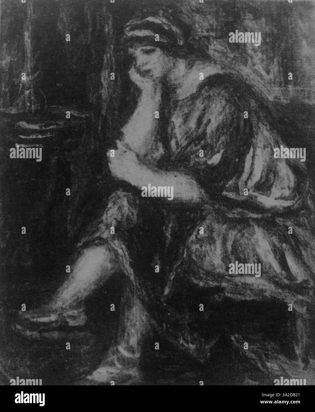 „Renoir 4072“ fängt eine menschliche Figur in einer natürlichen Umgebung ein und zeigt Renoir unverkennbaren Ansatz, Licht, Farbe und Bewegung mit fließenden Pinselstrichen und einem Schwerpunkt auf Realismus einzufangen. Stockfoto