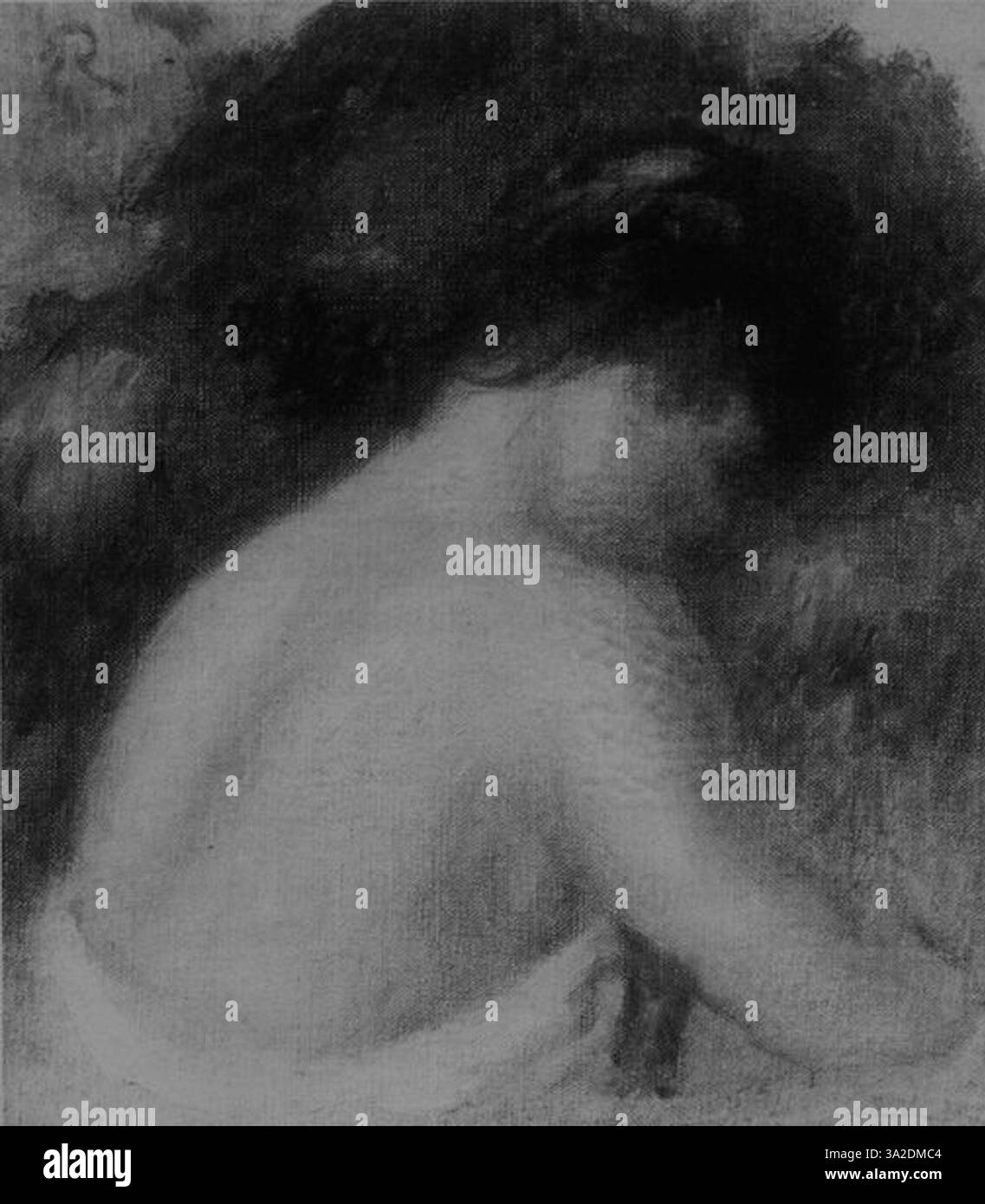 Renoir 4382 fängt einen intimen Moment mit einer Figur in einer natürlichen Umgebung ein. Die Verwendung von sanftem Licht und zarten Pinselarbeiten verstärkt die ruhige und ruhige Stimmung des Gemäldes. Stockfoto