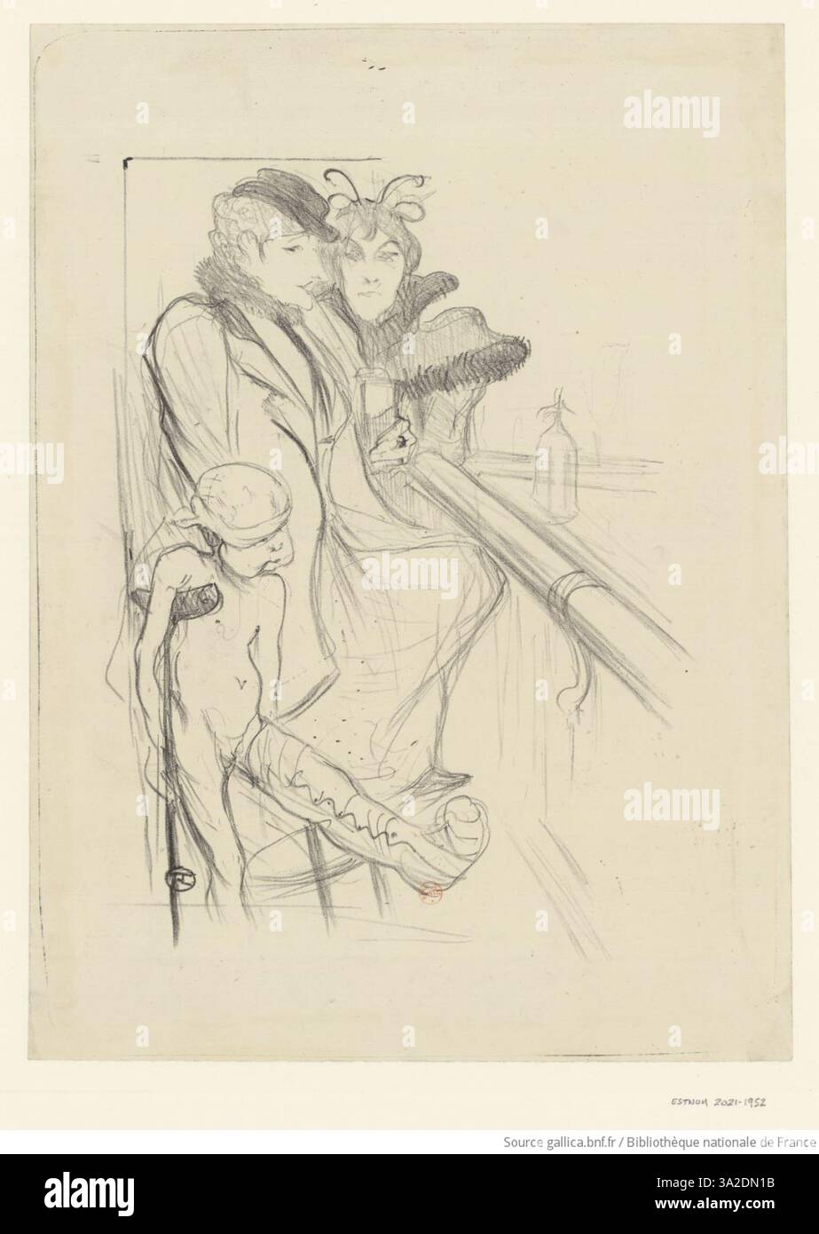 In „Eros vanné“ zeigt Toulouse-Lautrec den Gott der Liebe, Eros, in einem seltenen Moment der Müdigkeit. Das Kunstwerk verbindet Sinnlichkeit und Verletzlichkeit und zeigt Toulouse-Lautrecs Fähigkeit, tiefe emotionale Ausdrücke durch seine charakteristischen, kühnen Striche zu porträtieren. Stockfoto