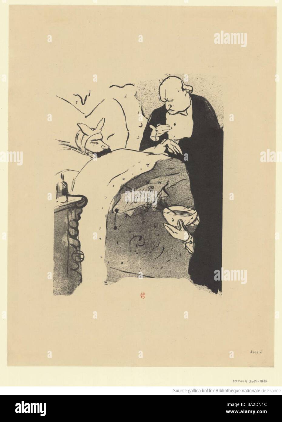 „Carnot Malade!“ Stellt eine politische Figur dar, Carnot, in einem Moment der Krankheit. Lautrecs Arbeit verbindet Karikatur und Porträt, um sowohl die physische als auch die Verletzlichkeit seines Motivs einzufangen. Stockfoto