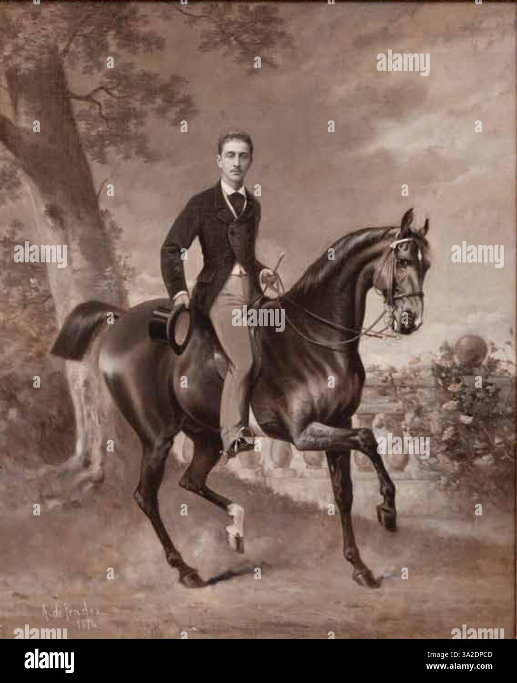 Dieses Porträt von Alfred Frank de Prades aus dem Jahr 1872 zeigt Eugène Louis Jean Joseph Bonaparte, den kaiserlichen Prinzen, auf dem Pferd. Es fängt den Adel und die Jugendliche Kraft des Prinzen ein. Stockfoto