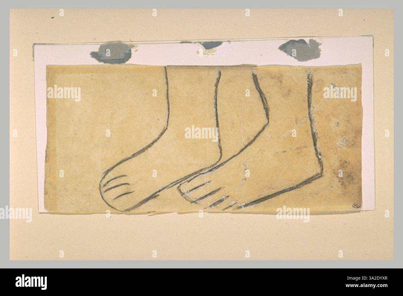 Diese Studie zeigt zwei Füße nach links gerichtet, wobei der Schwerpunkt auf anatomischen Details und Gesten liegt. Gauguins Erforschung der menschlichen Form wird in diesem Stück betont. Stockfoto