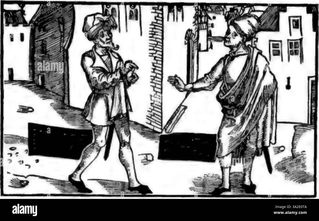 Dieser Stich von Albrecht Dürer unterstreicht seine Meisterschaft der Detailgravur, mit präzisen Linienarbeiten und Schattierungen, die die Feinheiten des Motivs einfangen. Stockfoto