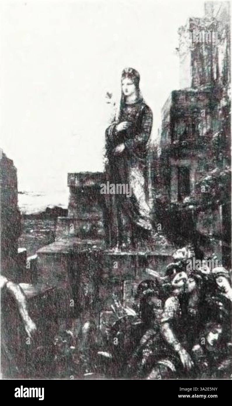 Gustave Moreaus 1976 zeigt eine lebhafte Auseinandersetzung mit symbolischer und mythologischer Kunst mit detaillierten Darstellungen von Figuren und emotionalen Themen, die die Beherrschung des allegorischen Erzählens des Künstlers widerspiegeln. Stockfoto