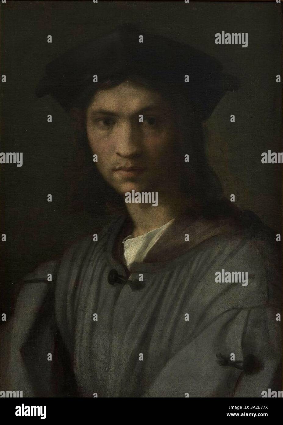 Andrea del Sartos Porträt von Baccio Bandinelli fängt den berühmten Bildhauer in einer detaillierten und würdevollen Komposition ein, die die Renaissance-ideale des Porträts widerspiegelt. Stockfoto