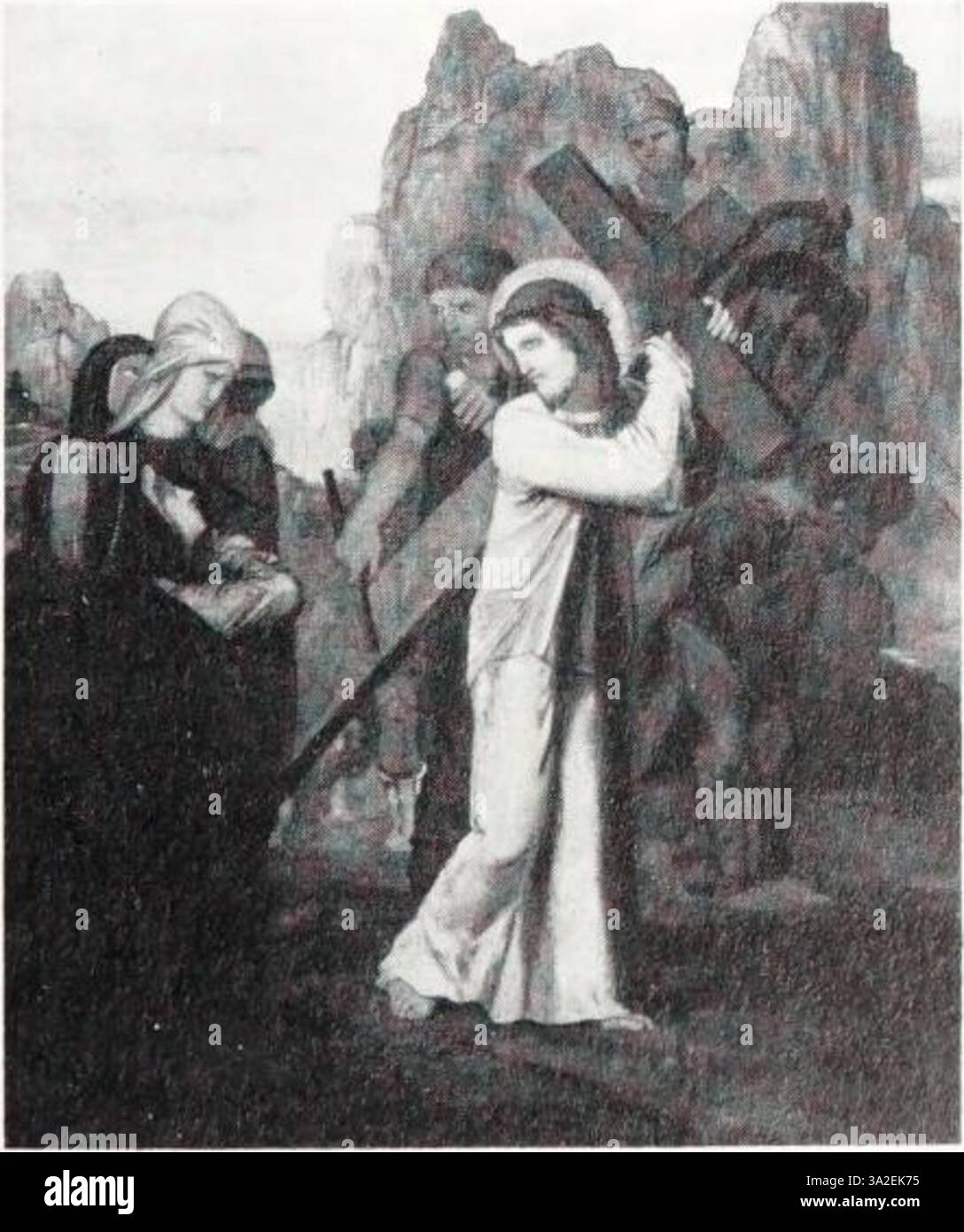 Dieses Werk von Gustave Moreau erforscht ein mythologisches Thema durch komplexe Komposition, emotionalen Ausdruck und satte Farbkontraste. Stockfoto