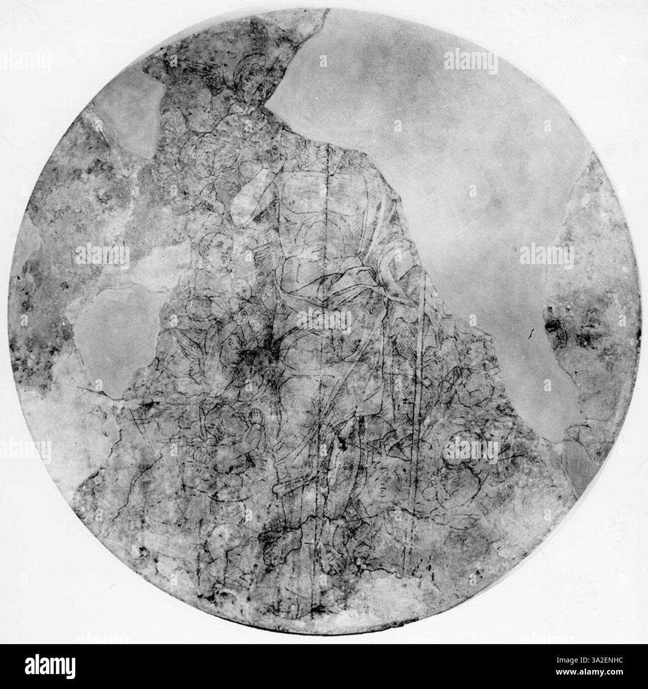 Mantegnas „Ascensione di Cristo“ (um 1488) stellt die Himmelfahrt Christi mit dynamischer Bewegung und dramatischem Licht dar und unterstreicht die religiöse Bedeutung des Ereignisses. Stockfoto