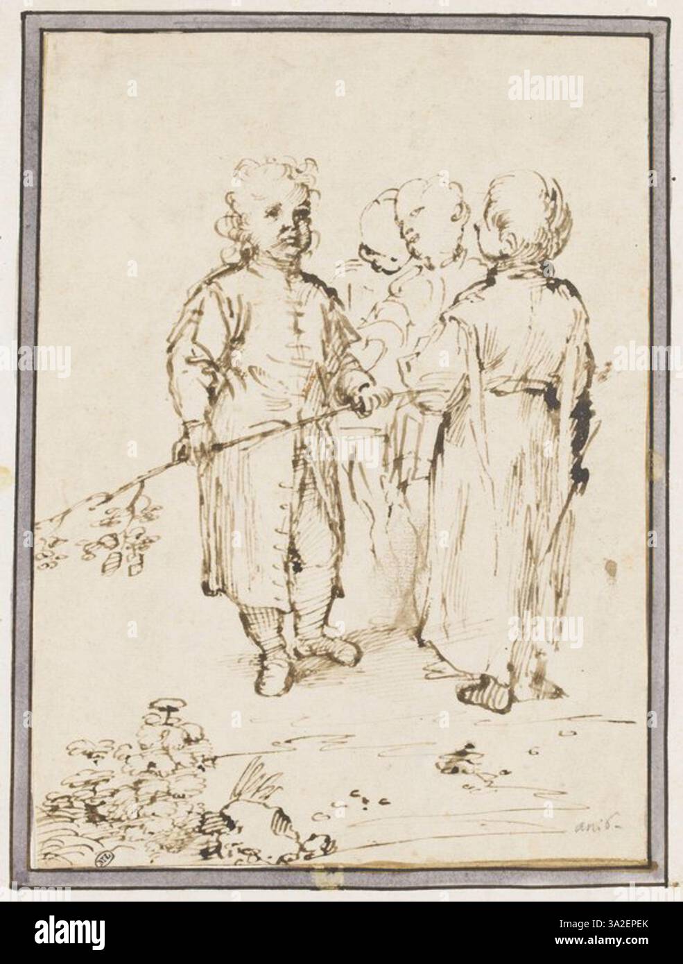 "Quatre enfants debout" zeigt vier stehende Kinder. Das Gemälde fängt die Jugendliche Energie und die Unschuld der Kindheit ein und zeigt Carraccis Fähigkeit, menschliche Figuren mit emotionalem Ausdruck darzustellen. Stockfoto