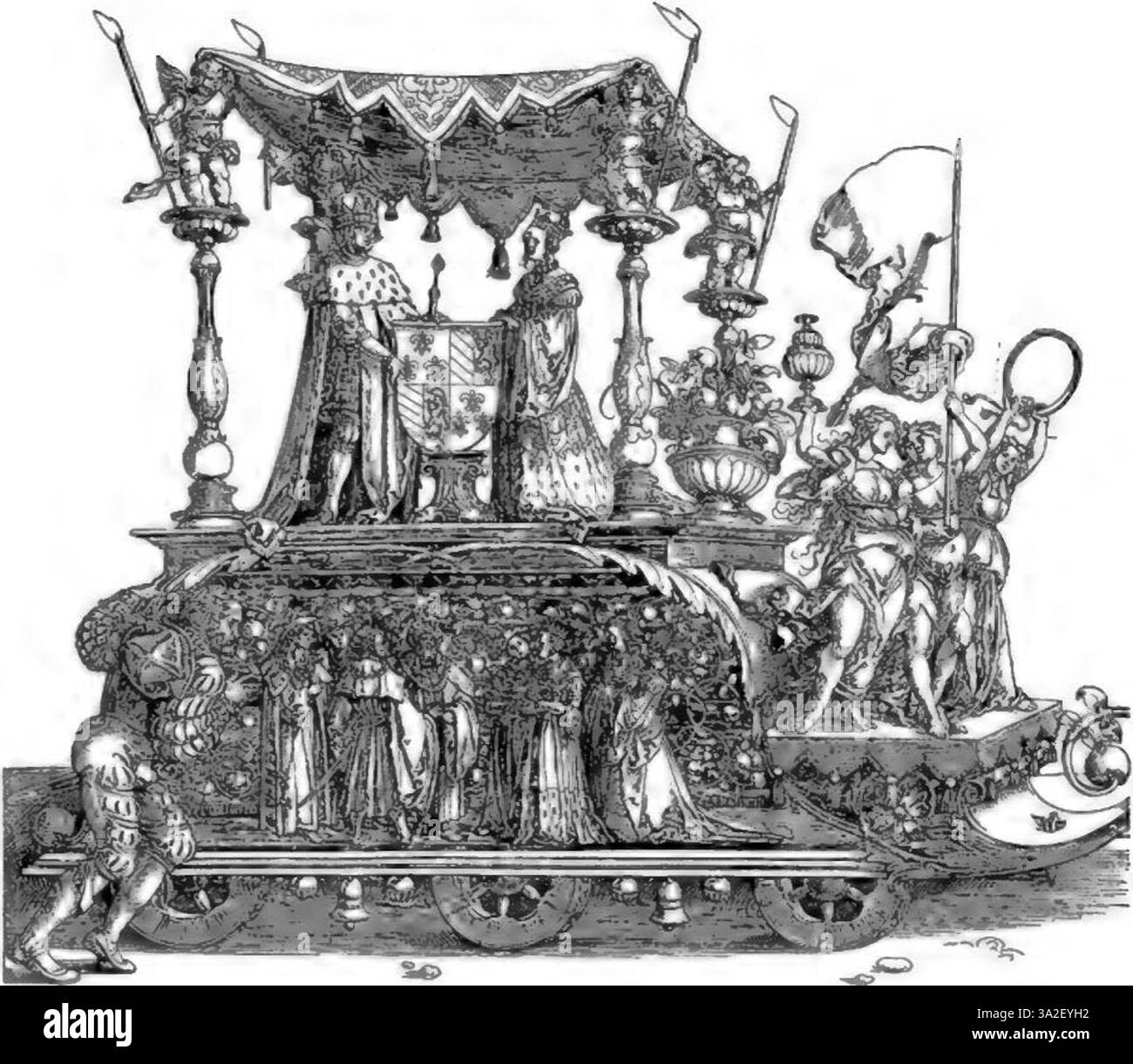 Dürer verwendet in diesem Gravur feine Linien und komplizierte Schattierungen, um eine lebensechte Darstellung der menschlichen Form zu schaffen. Seine Liebe zu anatomischen Details spiegelt seine Beherrschung der Renaissance-Drucktechniken wider. Stockfoto