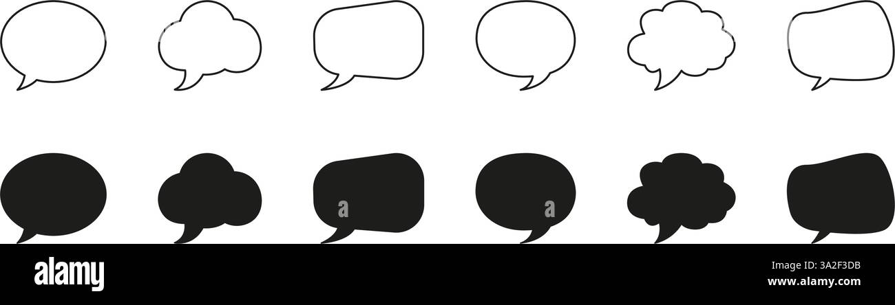 Sprechblase-Chatzeile und durchgehendes Symbol. Sammlung von Dialog-, Nachrichten- und Kommunikationssymbolen. Isolierte Vektordarstellung Stock Vektor