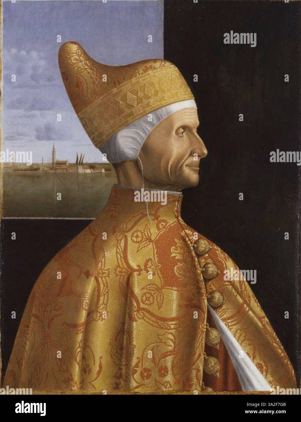 Dieses zugeschriebene Porträt des Dogen Leonardo Loredan fängt die Macht und Majestät des venezianischen Führers mit detailliertem Realismus ein. Stockfoto