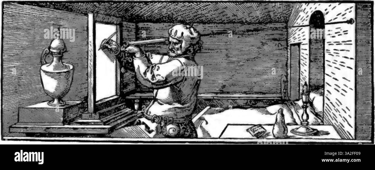 Dieser Stich von Albrecht Dürer unterstreicht sein kompliziertes Linienwerk und die innovative Verwendung von Schattierungen, die für seinen Stil in der Nördlichen Renaissance von zentraler Bedeutung waren. Seine Beherrschung von Form und Textur ist während des gesamten Stücks deutlich zu erkennen. Stockfoto