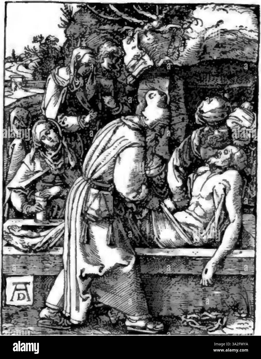 Albrecht Dürer war bekannt für seine präzisen und detaillierten Holzschnitte und Stiche. Seine Werke stellten oft religiöse Szenen dar und erforschten Themen des göttlichen Urteils und der Erlösung, die für das Weltbild seiner Zeit von zentraler Bedeutung waren. Sein Vermächtnis beeinflusst die Künstler bis heute. Stockfoto