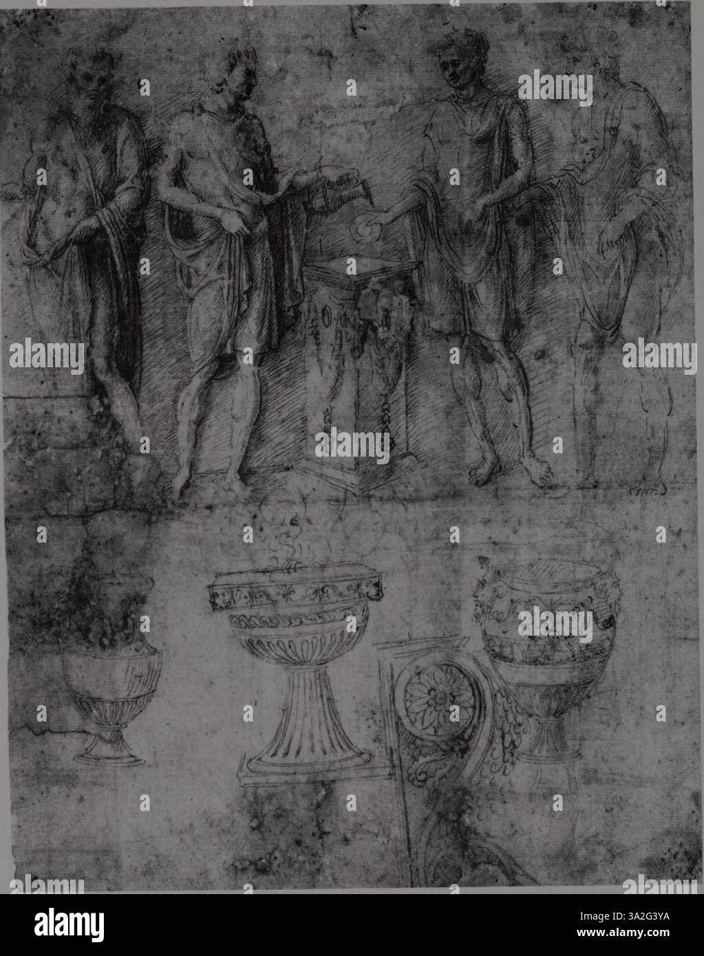 Dieses Werk von Jacopo Bellini setzt seine Meisterschaft fort, detaillierte Figuren mit aufstrebenden Techniken der Renaissance zu verbinden und zeigt seine Entwicklung als zentraler Künstler in der Entwicklung der italienischen Renaissance-Kunst. Stockfoto