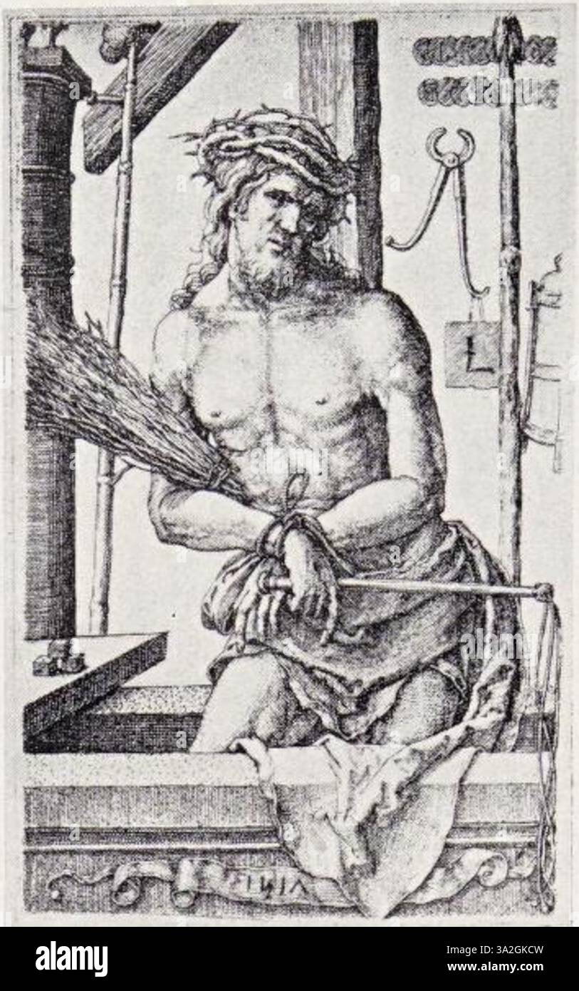 Dieser Holzschnitt von Lucas van Leyden zeigt seinen detaillierten und komplizierten Gravurstil. Die Darstellung einer biblischen oder mythologischen Szene zeigt seine Beherrschung der Lineararbeit und die Fähigkeit, Tiefe in einem zweidimensionalen Medium zu erzeugen. Stockfoto