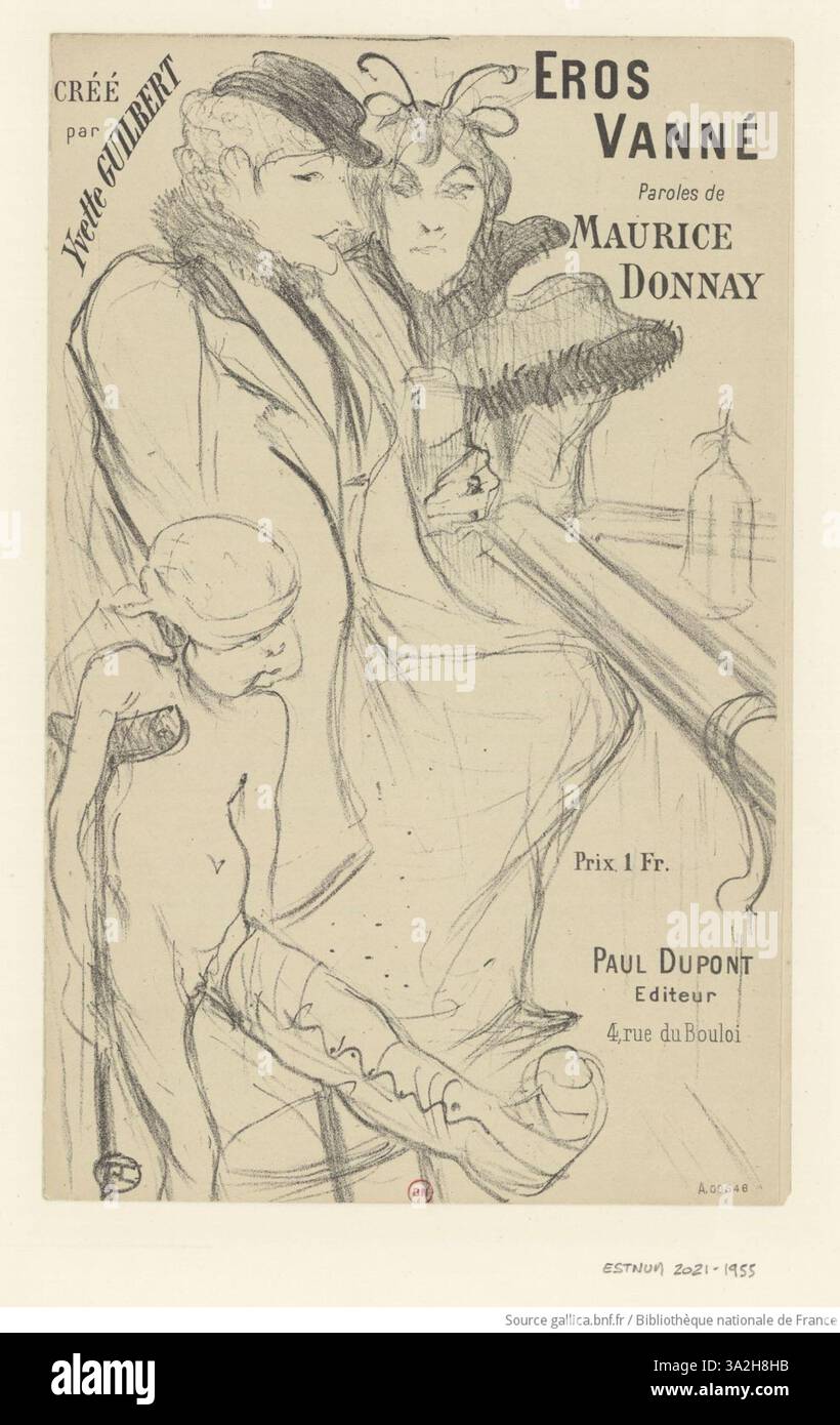 „Eros vanné“ von Toulouse-Lautrec präsentiert den griechischen Gott Eros, dargestellt in einem Moment der Ermüdung. Die markanten Linien und gedämpften Töne des Kunstwerks vermitteln sowohl emotionale Fragilität als auch die Intensität der symbolischen Rolle des Gottes in Liebe und Begehren. Stockfoto