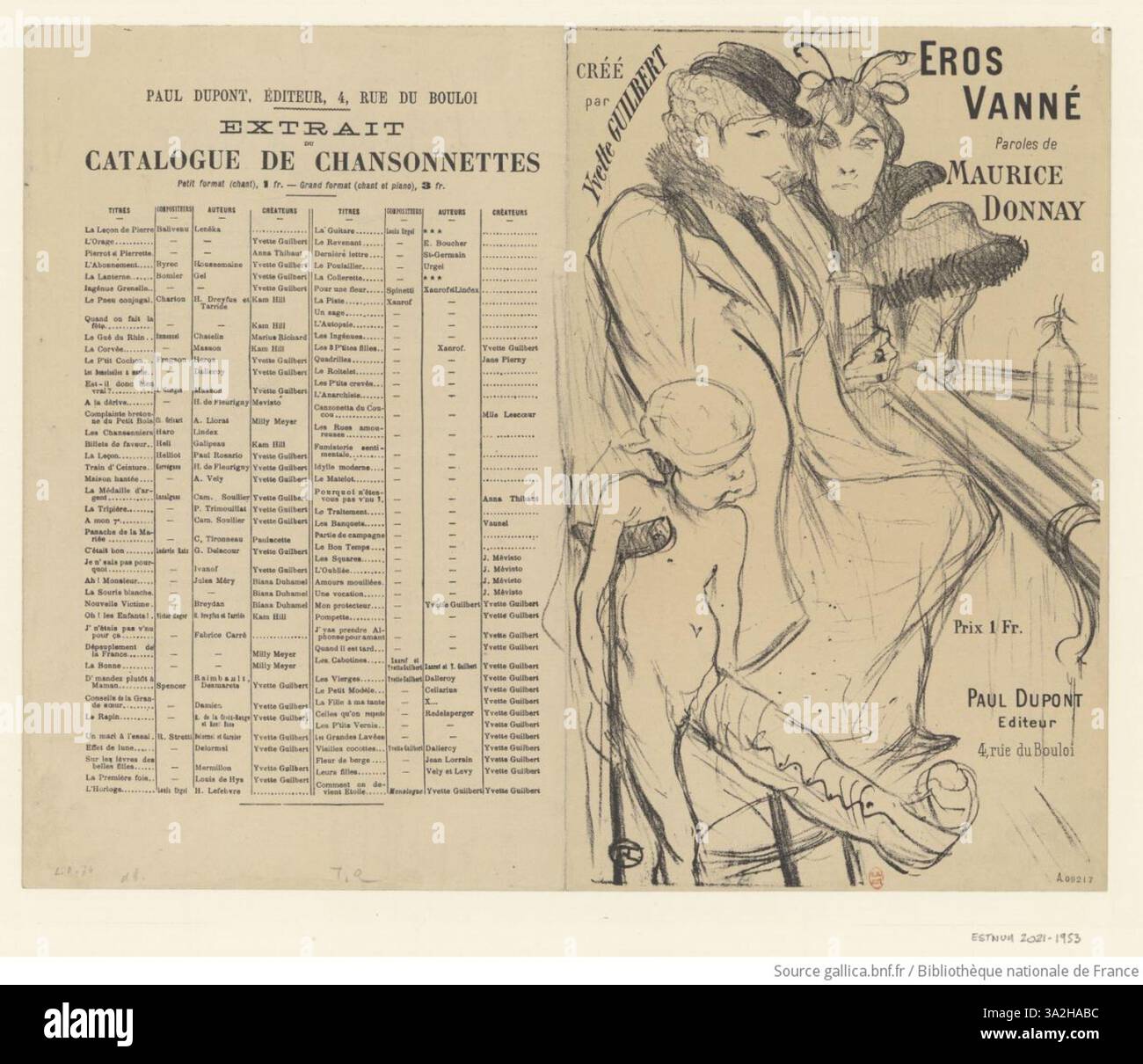 Dieses Kunstwerk mit dem Titel „Eros vanné“ fängt die erschöpfte Form der mythologischen Figur Eros ein. Toulouse-Lautrecs unverkennbarer Stil verwendet fließende Linien und subtile Schattierungen, um ein Gefühl von Müdigkeit hervorzurufen und Sinnlichkeit und Erschöpfung in einer zarten Darstellung auszugleichen. Stockfoto