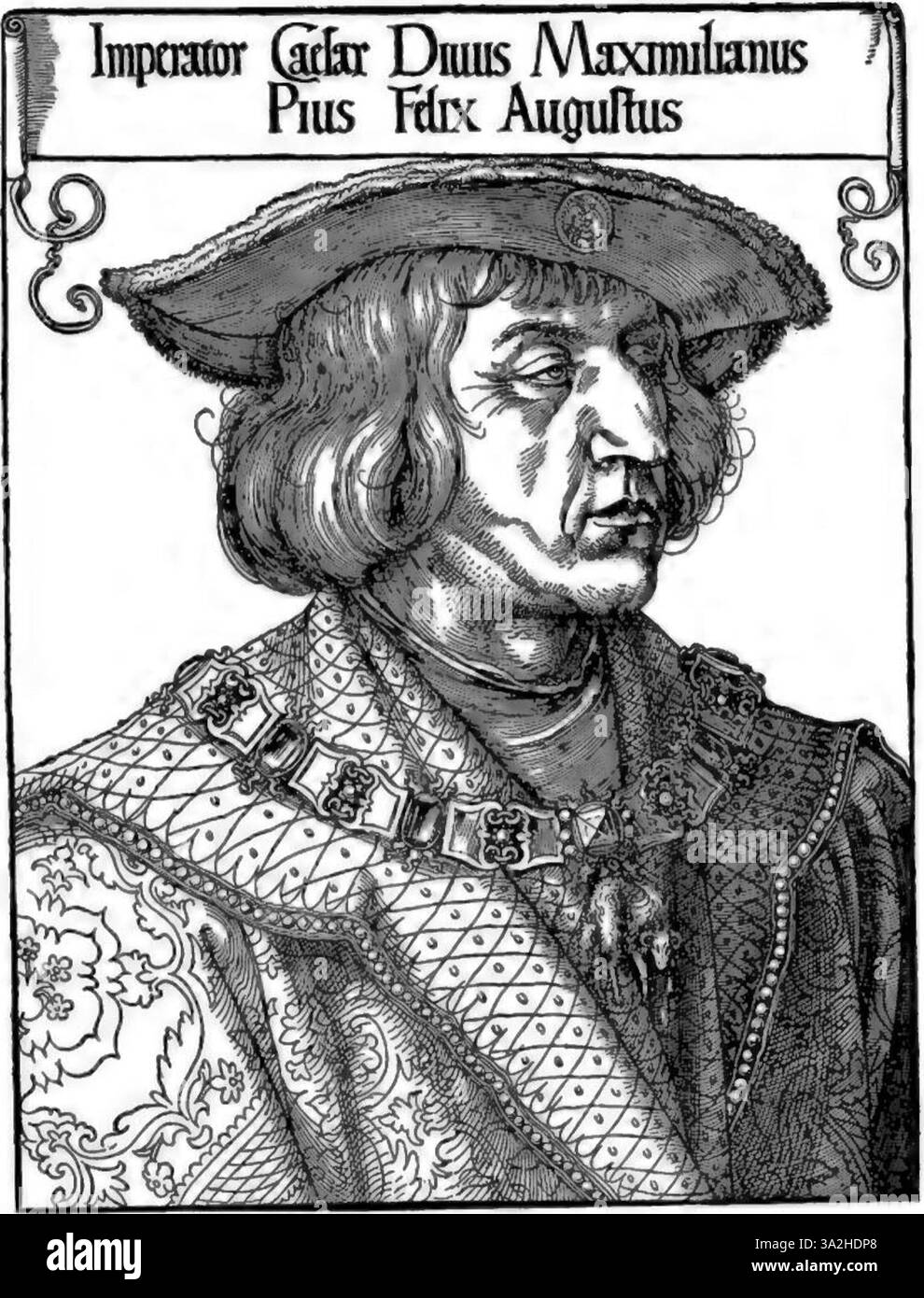 Dürers Gravur zeigt sein technisches Können in der Darstellung der menschlichen Form. Die sorgfältige Verwendung von Linearwork und Schattierung verbessert die anatomische Präzision und den emotionalen Ausdruck des Motivs. Stockfoto