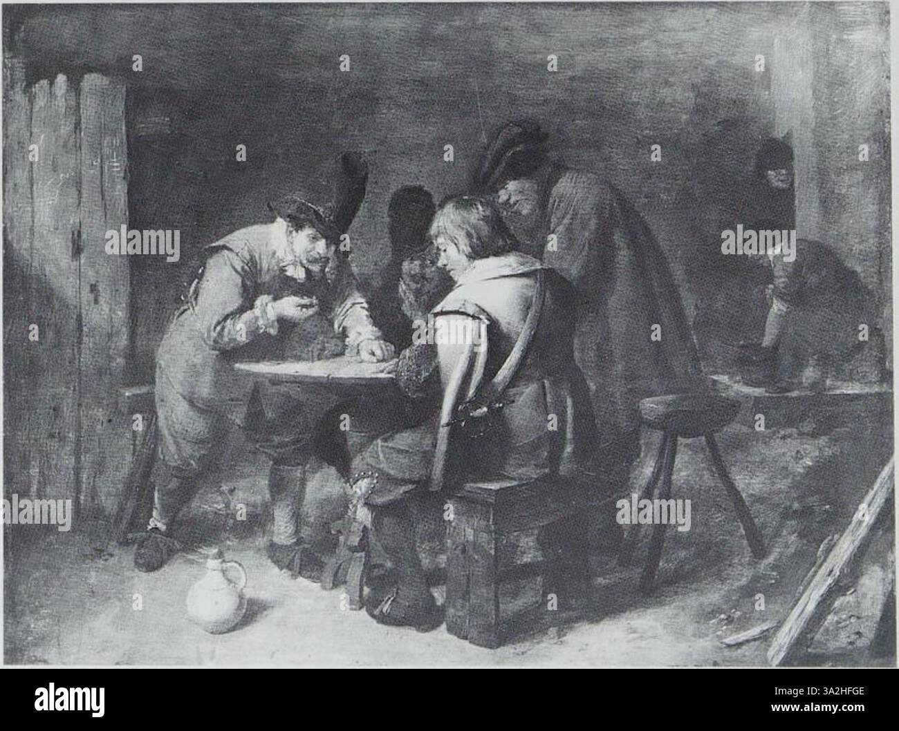 Joos van Craesbeecks Gemälde aus der Zeit um 1605-1661 zeigt eine niederländische Barockszene, die das Können des Künstlers unterstreicht, das Alltagsleben mit feinen Details und einem starken Spiel von Licht und Schatten festzuhalten. Stockfoto