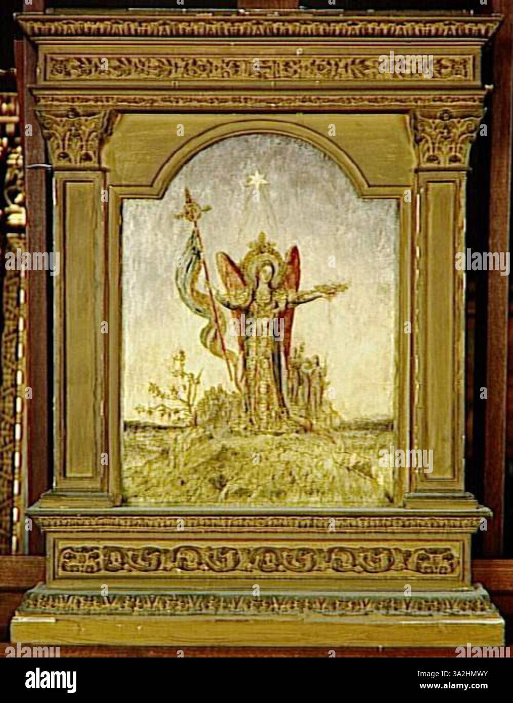 L'Eglise Triomphante stellt die triumphale Kirche dar, mit Himmelsfiguren, die den göttlichen Sieg symbolisieren. Das Gemälde verwendet satte Farben und komplizierte Details, um das Konzept des spirituellen Triumphes zu vermitteln. Stockfoto L'Eglise Triomphante stellt die triumphale Kirche dar, mit Himmelsfiguren, die den göttlichen Sieg symbolisieren. Das Gemälde verwendet satte Farben und komplizierte Details, um das Konzept des spirituellen Triumphes zu vermitteln. Stockfoto