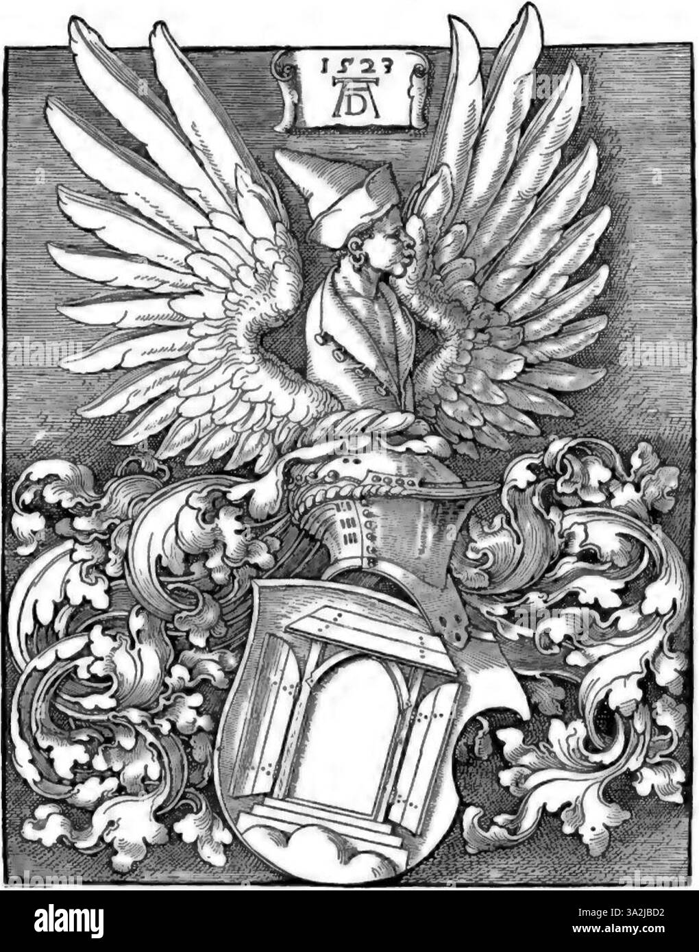Albrecht Dürers Gravur in diesem Werk zeigt sein bemerkenswertes Verständnis von Licht und Schatten, ein Schlüsselelement für seine Beherrschung der bildenden Kunst. Seine Stiche waren maßgeblich für die Entwicklung der Renaissance-Techniken in ganz Europa. Stockfoto