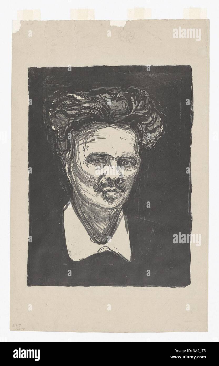 Edvard Munchs Porträt von August Strindberg fängt einen Moment intensiver emotionaler Aufruhr ein. Die Verwendung kontrastierender Farben und kräftiger Linien erhöht die psychologische Intensität des Stücks. Stockfoto