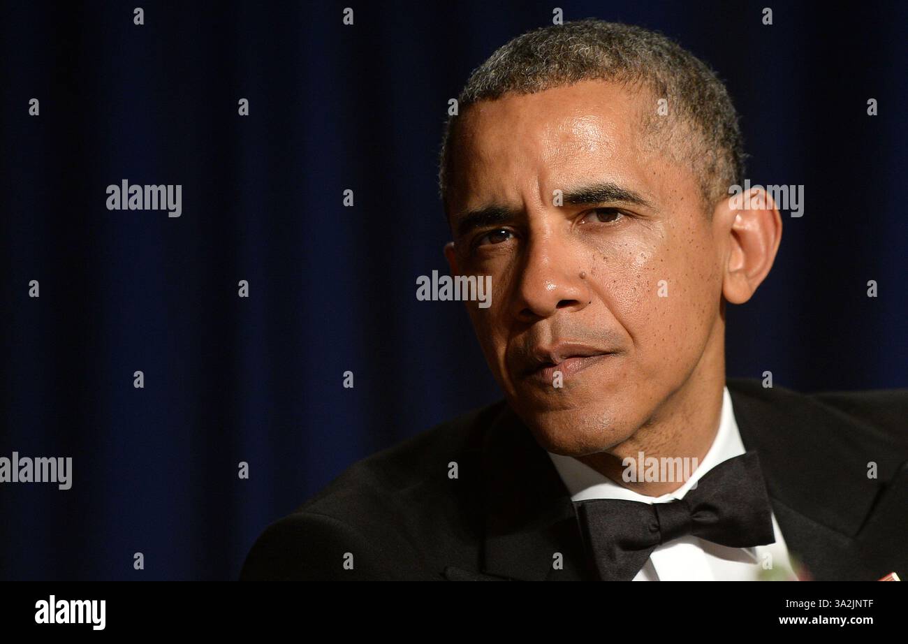 Mai 2014 - Washington, District of Columbia, Vereinigte Staaten von Amerika - Präsident Barack Obama nimmt an der jährlichen Gala der White House Correspondents Association im Washington Hilton Hotel am 3. Mai 2014 in Washington, DC Teil. Kredit: Olivier Douliery/Pool über CNP (Kredit-Bild: © Olivier Douliery/CNP/ZUMAPRESS.com) Stockfoto
