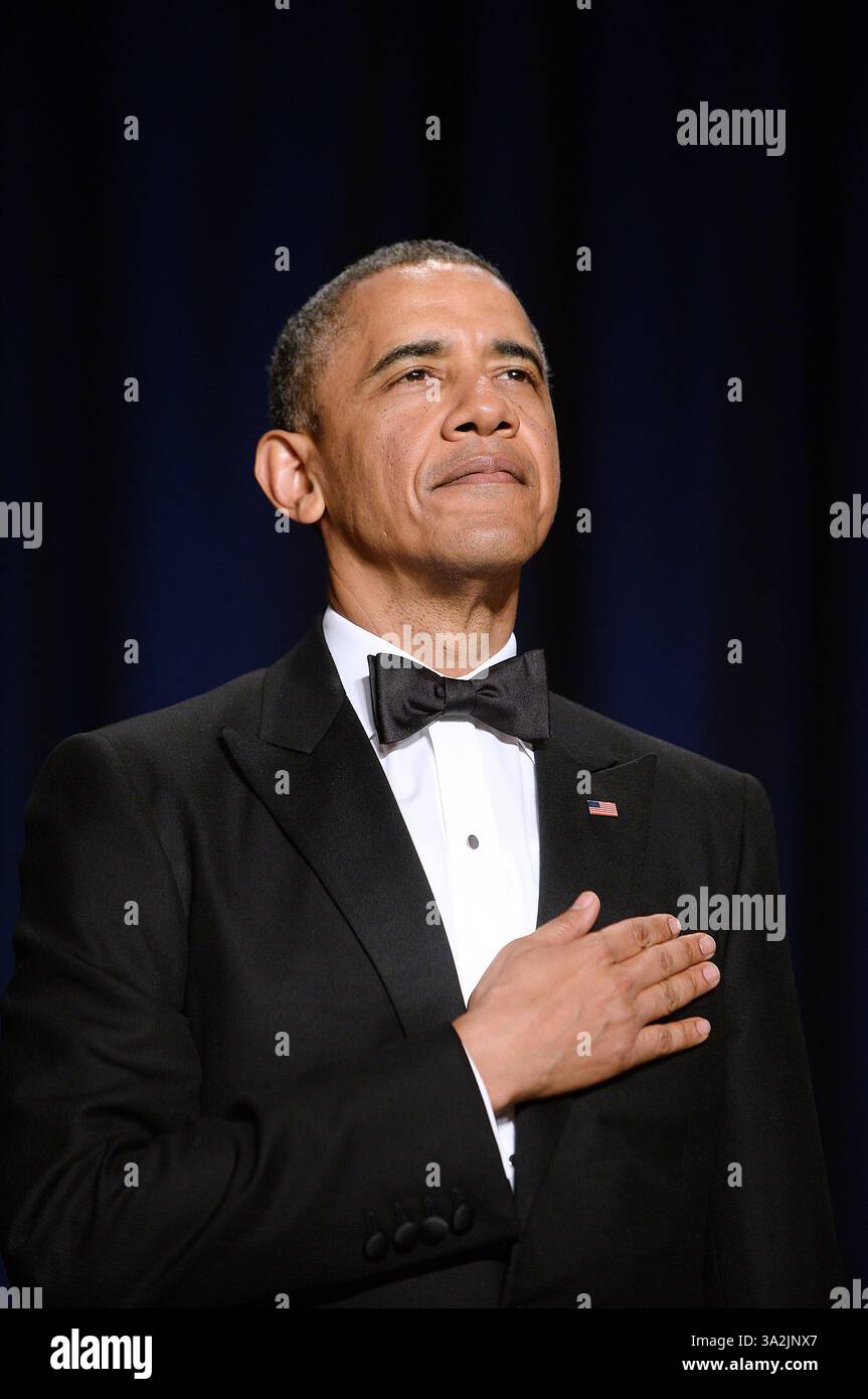 Mai 2014 - Washington, District of Columbia, Vereinigte Staaten von Amerika - Präsident Barack Obama nimmt an der jährlichen Gala der White House Correspondents Association im Washington Hilton Hotel am 3. Mai 2014 in Washington, DC Teil. Kredit: Olivier Douliery/Pool über CNP (Kredit-Bild: © Olivier Douliery/CNP/ZUMAPRESS.com) Stockfoto