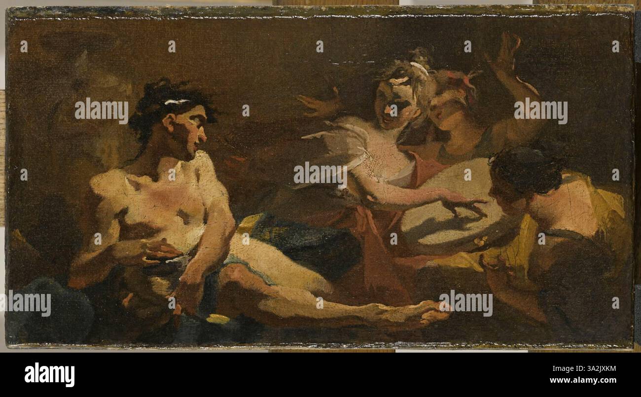 Tiepolos „Triumph Davids“ fängt den Moment des Sieges und göttlichen Segens ein. Das Stück zeigt Tiepolos Geschick, heroische und mythologische Themen mit Anmut zu porträtieren. Stockfoto Tiepolos „Triumph Davids“ fängt den Moment des Sieges und göttlichen Segens ein. Das Stück zeigt Tiepolos Geschick, heroische und mythologische Themen mit Anmut zu porträtieren. Stockfoto