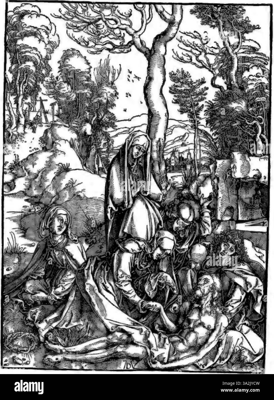Dieses Werk von Dürer demonstriert seine Verwendung von feinen Linien und Schattierungen, um Tiefe und Dimension in der Gravur zu schaffen. Stockfoto
