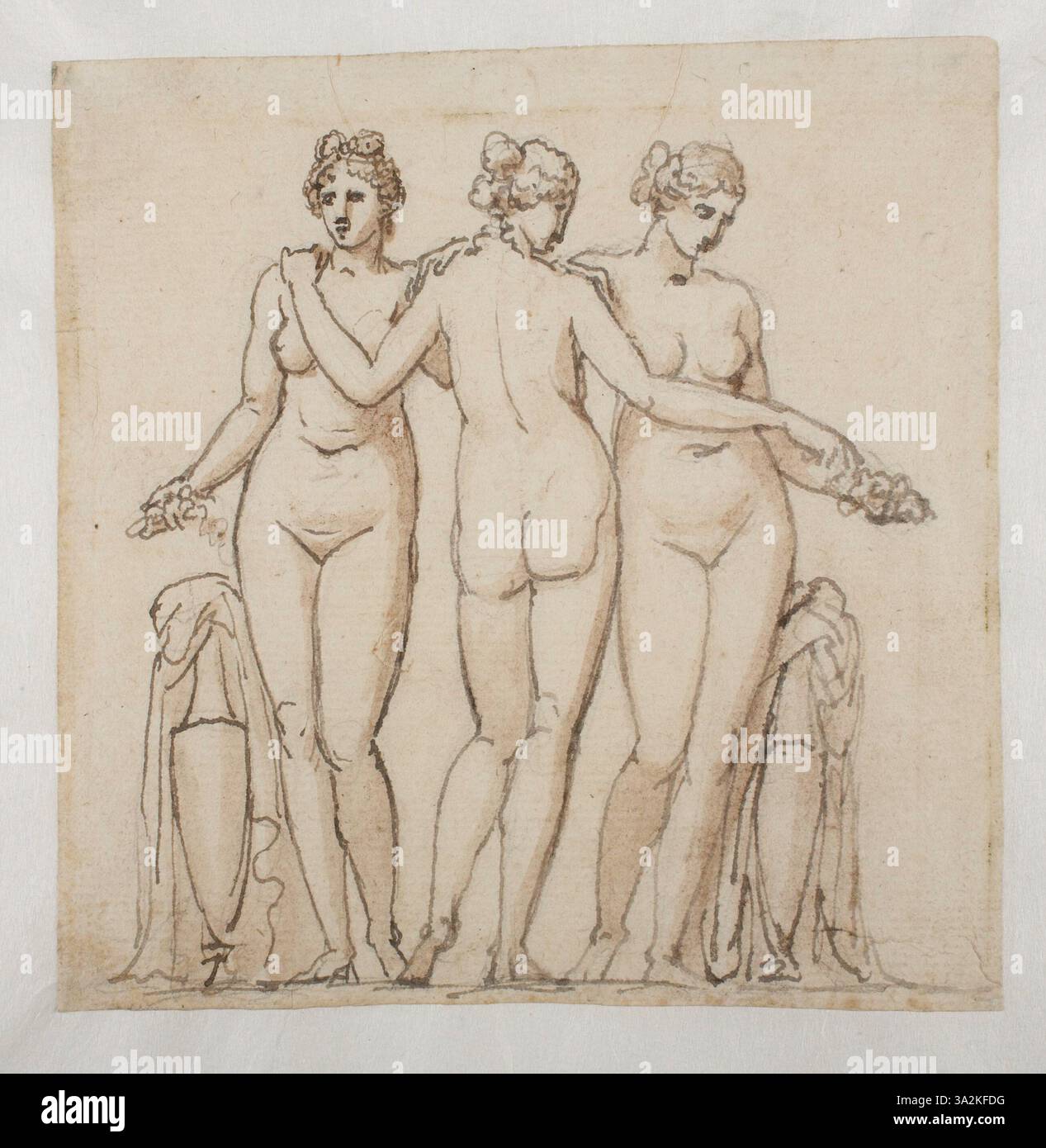 Thorvaldsens Skulptur C881 aus Marmor demonstriert seine Fähigkeit, menschliche Proportionen präzise und anmutig darzustellen, was die klassischen ideale des Neoklassizismus widerspiegelt. Stockfoto