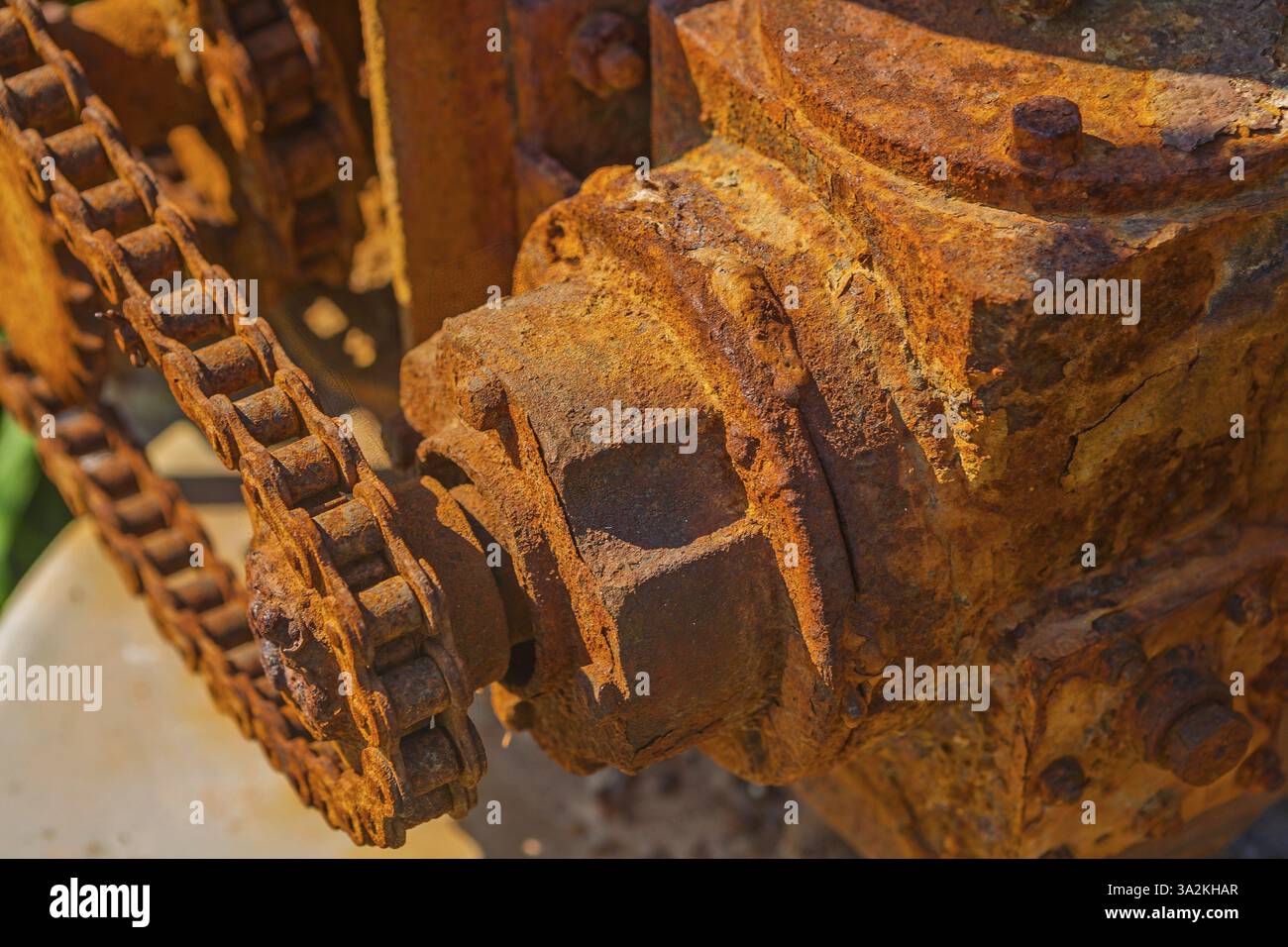 Verrosteter Getriebemechanismus aus nächster Nähe Stockfoto