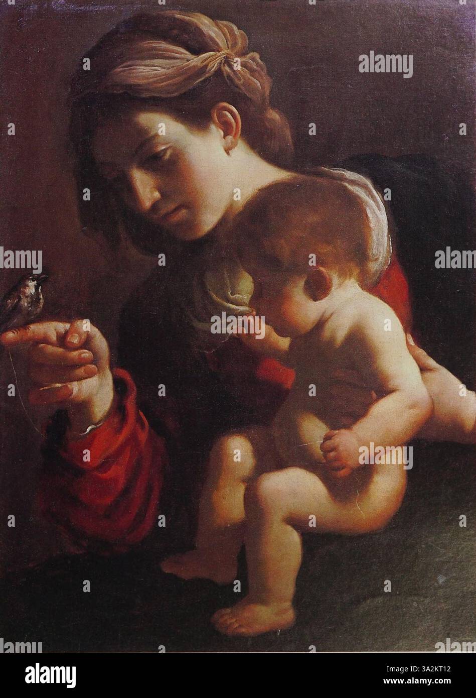 Dieses Gemälde von Guercino aus der Salerno-Sammlung zeigt seinen charakteristischen Barockstil und verbindet dramatisches Licht und Schatten mit realistischer Darstellung von Figuren. Die Szene fängt einen bedeutenden Moment in der christlichen oder mythologischen Kunst ein. Stockfoto