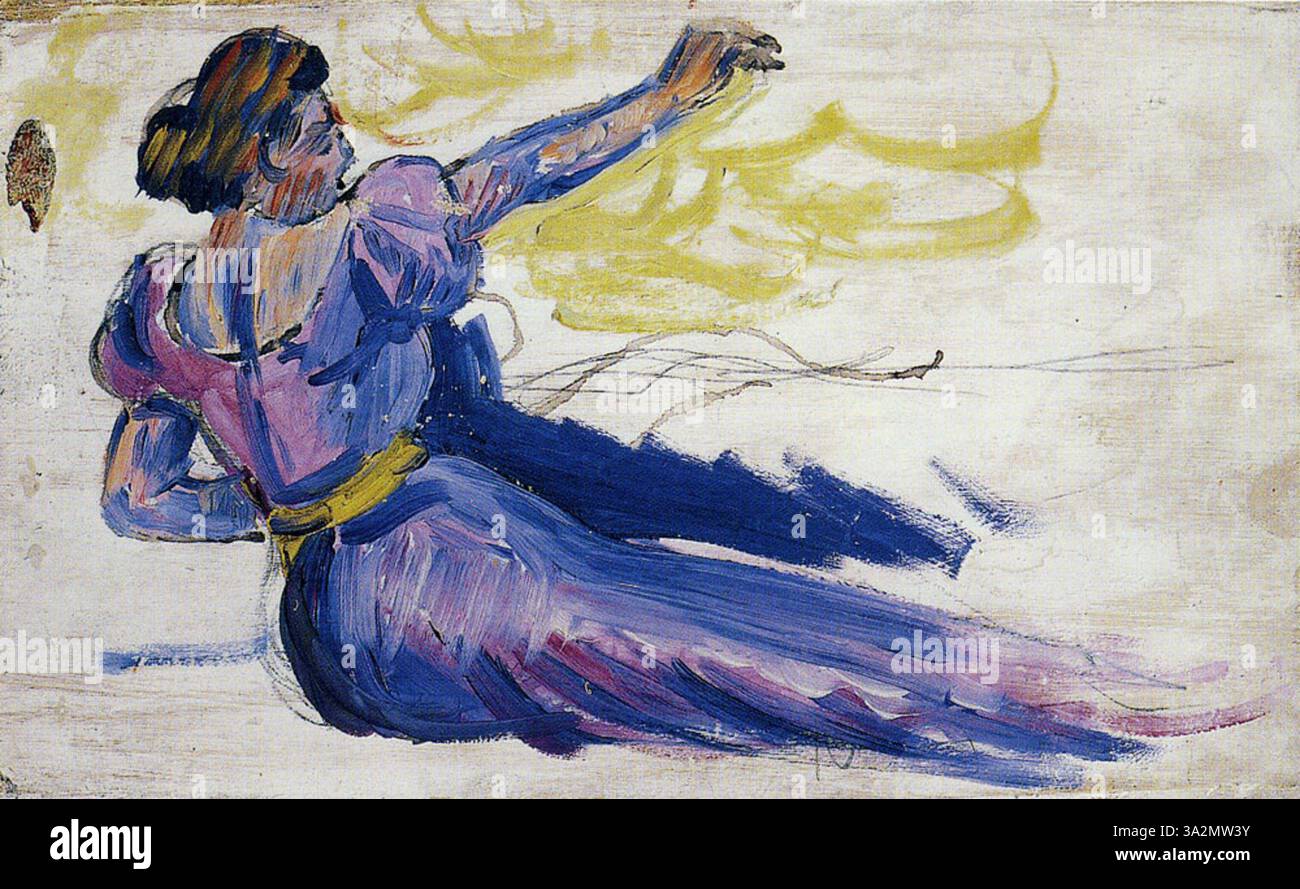 Diese Studie zeigt eine Frau aus der Serie „in the Time of Harmony“, die Signacs unverwechselbare pointillistische Technik demonstriert. Die Komposition betont die Präsenz des Subjekts in einer harmonischen, farbenfrohen Umgebung. Stockfoto