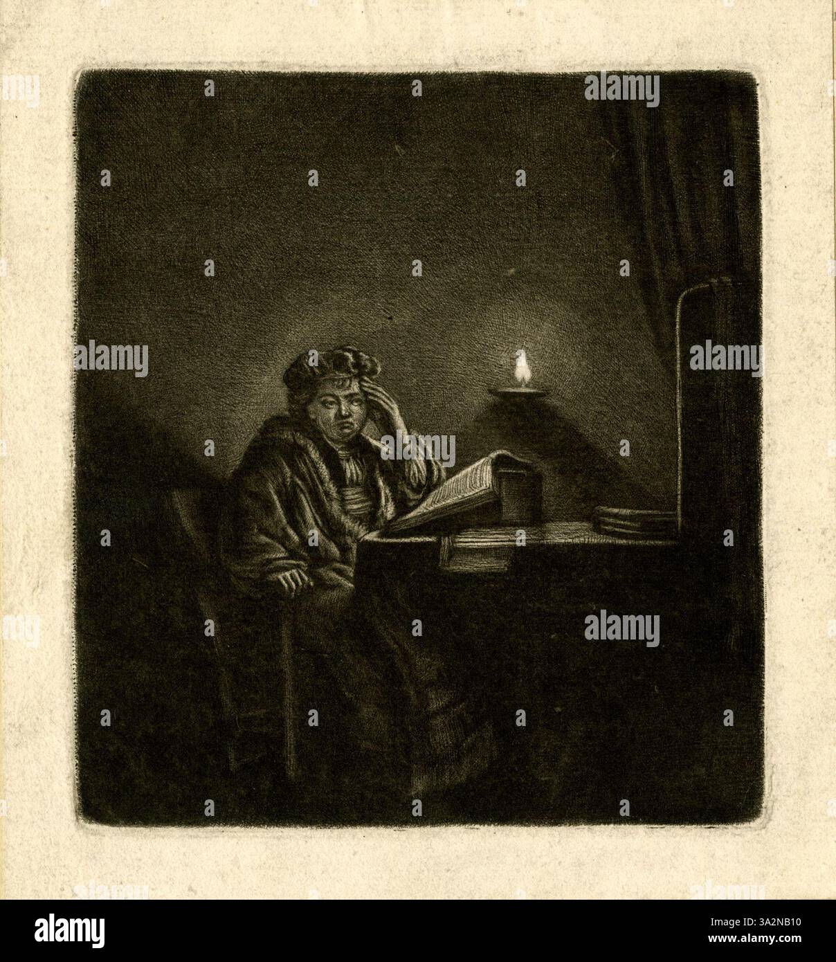 In dieser Arbeit fängt Rembrandt das Motiv mit akribischer Liebe zum Detail ein und nutzt seine geschickte Verwendung von Licht und Schatten, um Tiefe und emotionale Resonanz zu erzeugen. Stockfoto