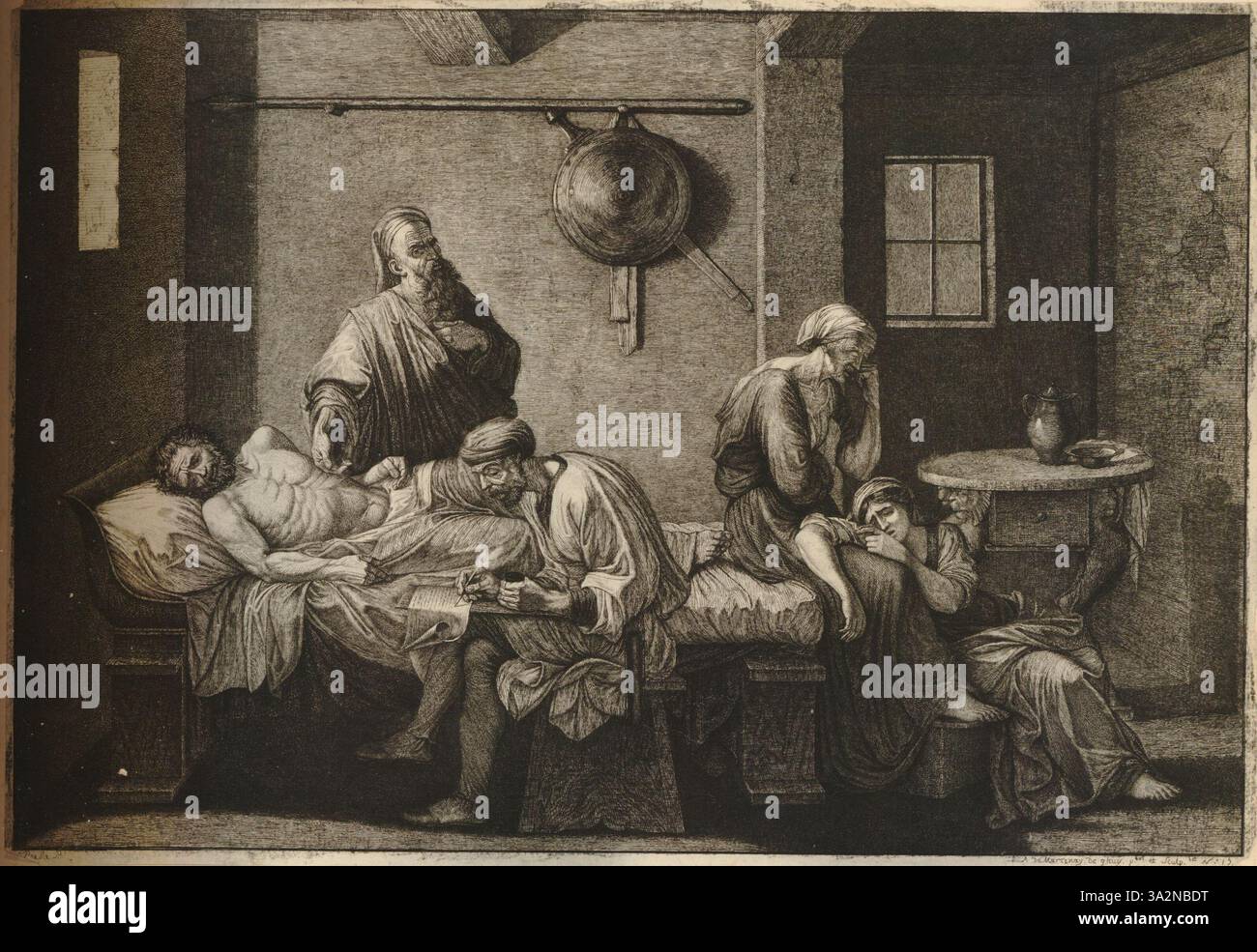 Ein Kunstwerk von Antoine de Marcenay de Ghuy, das Nicolas Poussins Einfluss mit seinen klassischen Themen und religiösen Themen im Stil des 19. Jahrhunderts widerspiegelt. Stockfoto