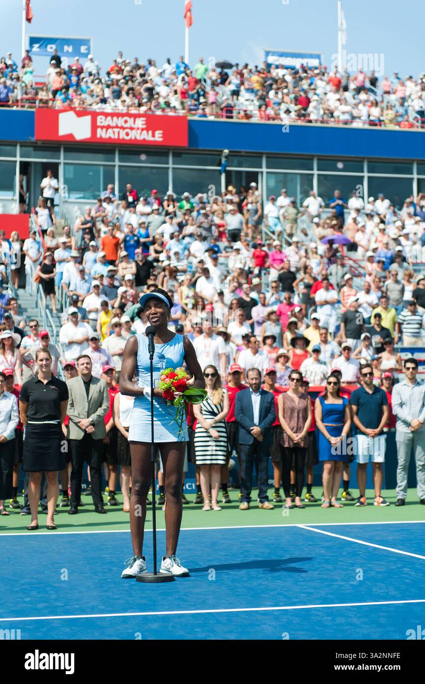 10. August 2014: Montreal, Québec, Kanada - Vizemeisterin VENUS WILLIAMS aus den USA bei der Preisverleihung, nachdem sie im Uniprix-Stadion in Montreal, Kanada, gegen A. Radwanska aus Polen verloren hatte. (Bild: © David Kirouac/ZUMA Wire) Stockfoto
