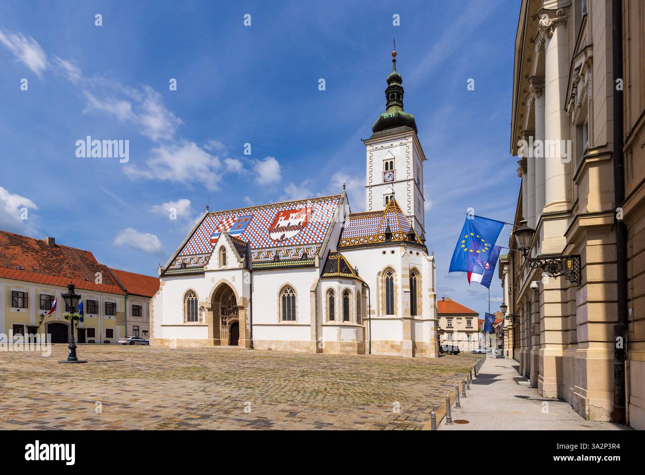 Die berühmte Markuskirche in der Altstadt von Zagreb, Kroatien. Stockfoto