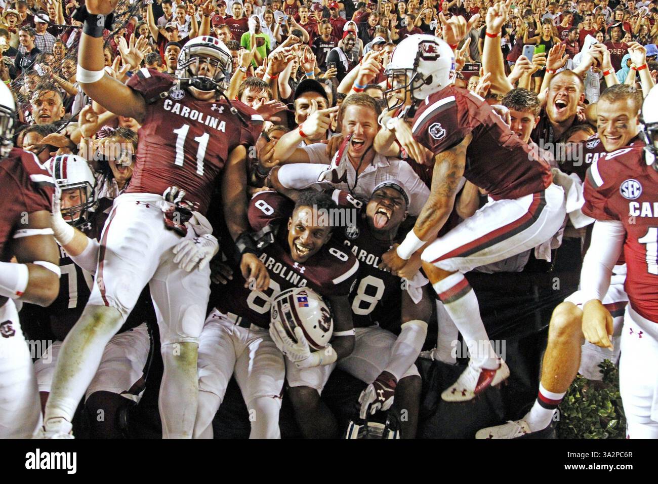 September 2014 - Columbia, SC, USA - South Carolina feiert nach seinem Sieg 38-35 gegen Georgia im Williams-Brice Stadium, Samstag, 13. September 2014 in Columbia, S.C. (Bild: © Gerry Melendez/MCT/ZUMA Wire) Stockfoto