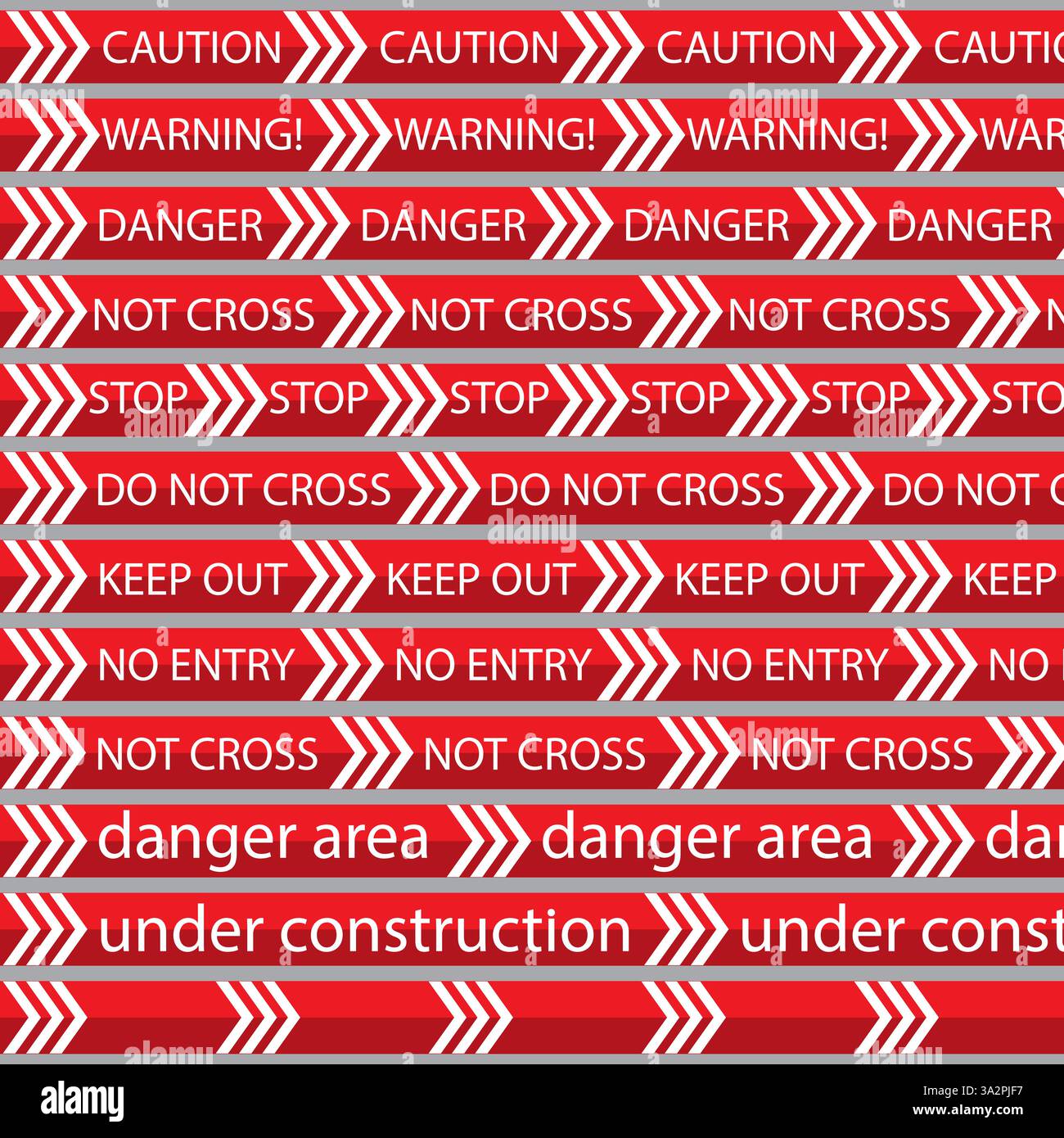 Vector Warning Bänder Set. Rot-weißes Warnschild für Gefahrenwarnung. Abstrakte Strenge Barriere Mit Gestreiftem Übergang. Diagonale Gestreifte Linien. Gefahr im Bau oder auf der Straße. Stock Vektor