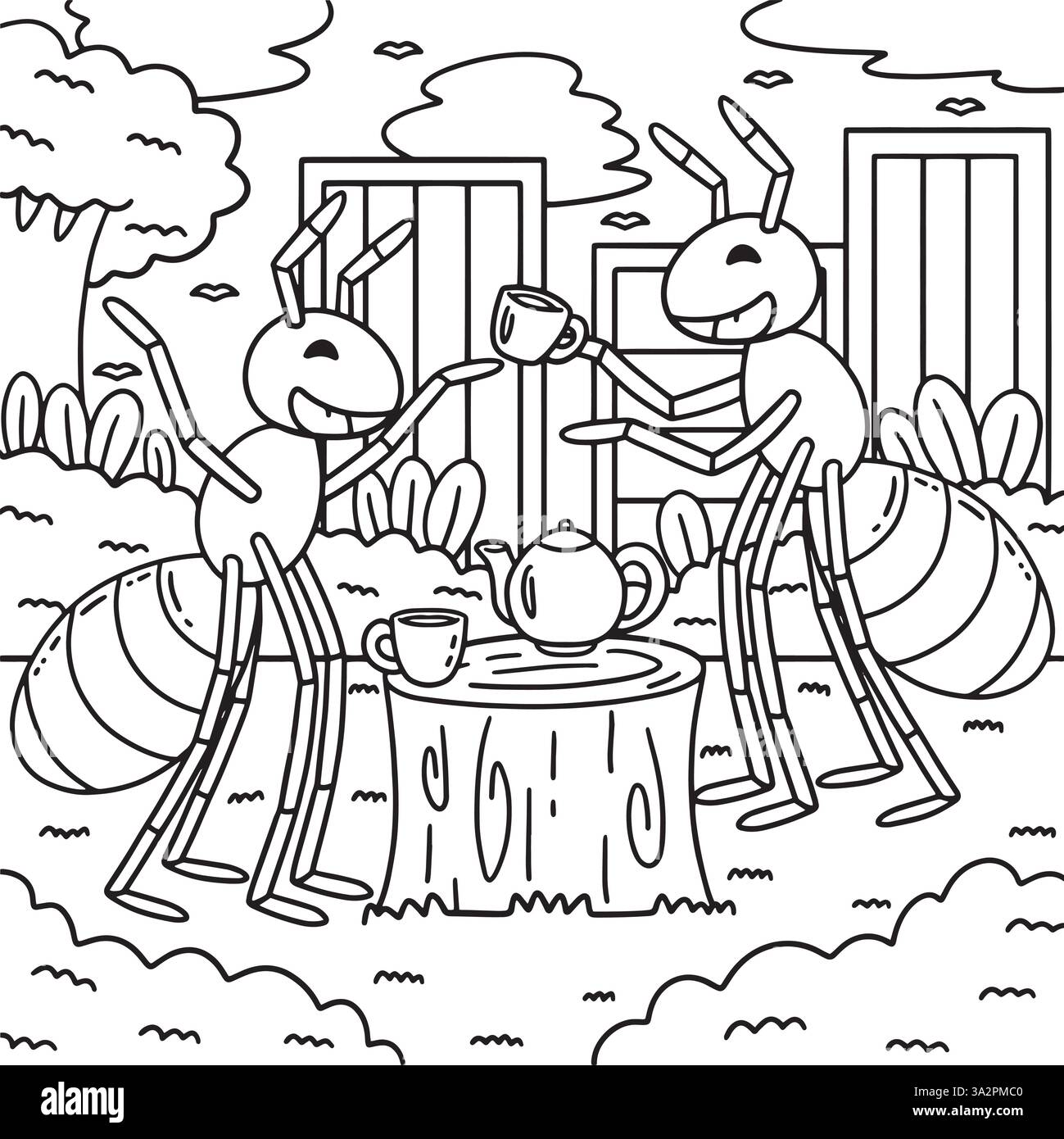 Ants Animal with Tea Malpage für Kinder Stock Vektor