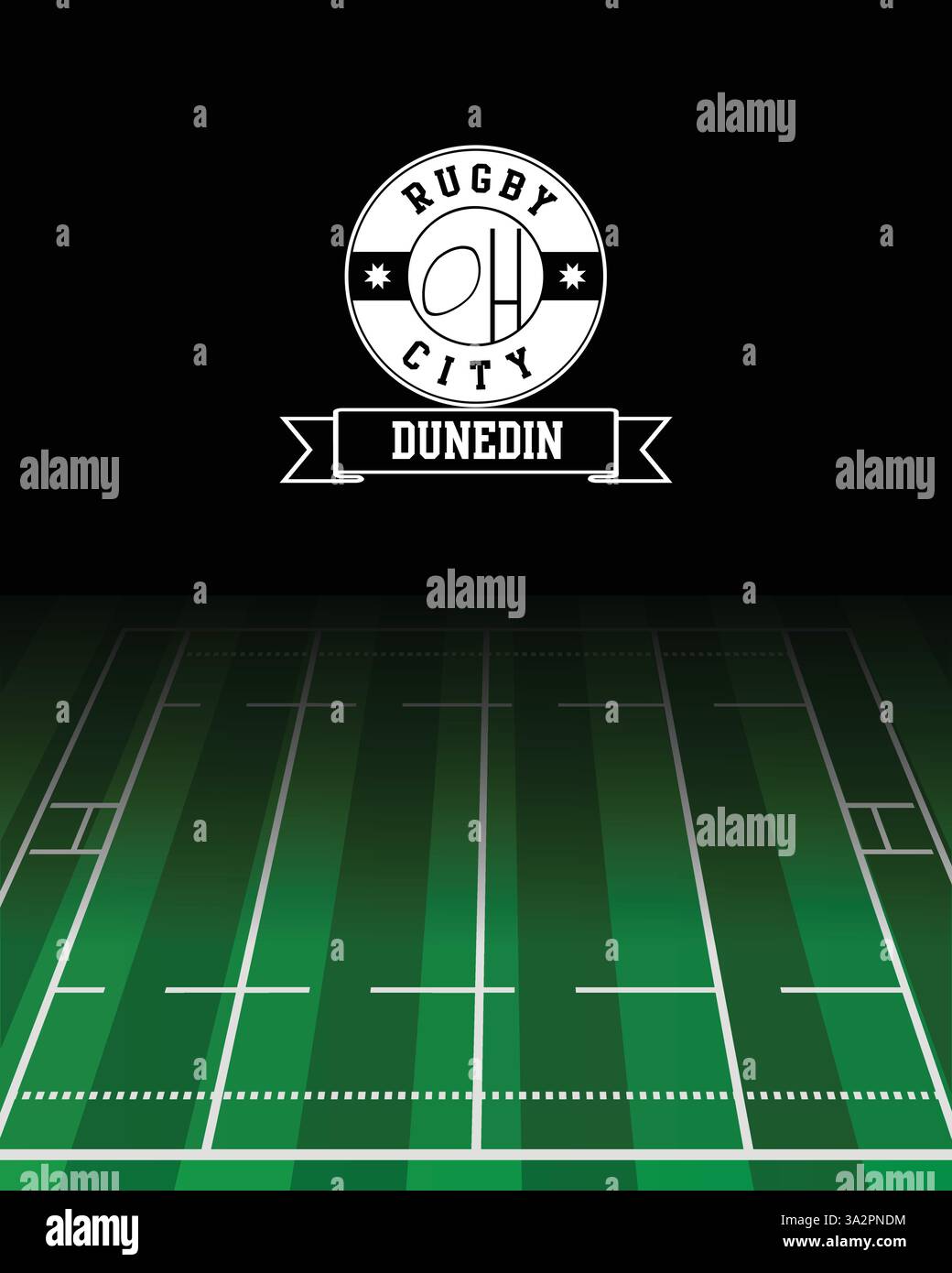 Dunedin Konzept für Rugby City weißer Stempel mit grünem Feld Hintergrund, abstraktes Illustrationsbild Stock Vektor